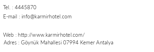Karmir Resort Spa telefon numaralar, faks, e-mail, posta adresi ve iletiim bilgileri